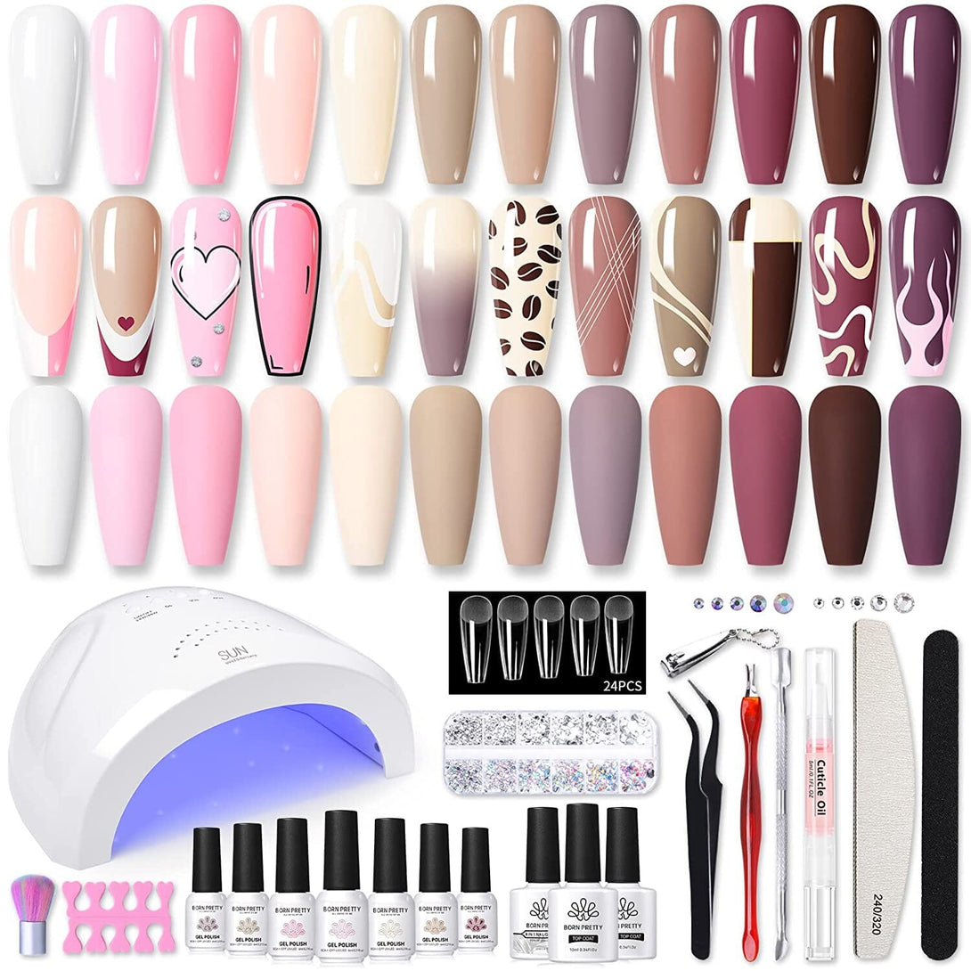 [US ONLY] All-In-One Starter Kit 48W Nail Lamp 12 Colors Gel Polish Set Kits & Bundles BORN PRETTY Classic Colors 