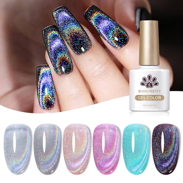 [US ONLY] 6 Colors 9D Holo Reflective Magnetic Gel Gel Nail Polish BORN PRETTY 