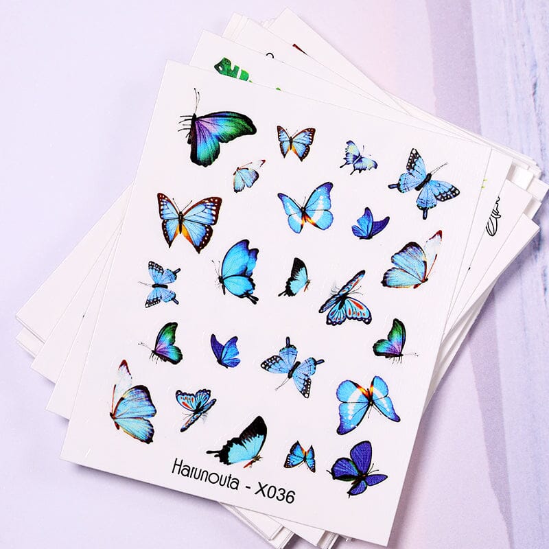 3pcs Butterfly Blue Nail Art Water Decal Stickers X036 Nail Sticker Harunouta 
