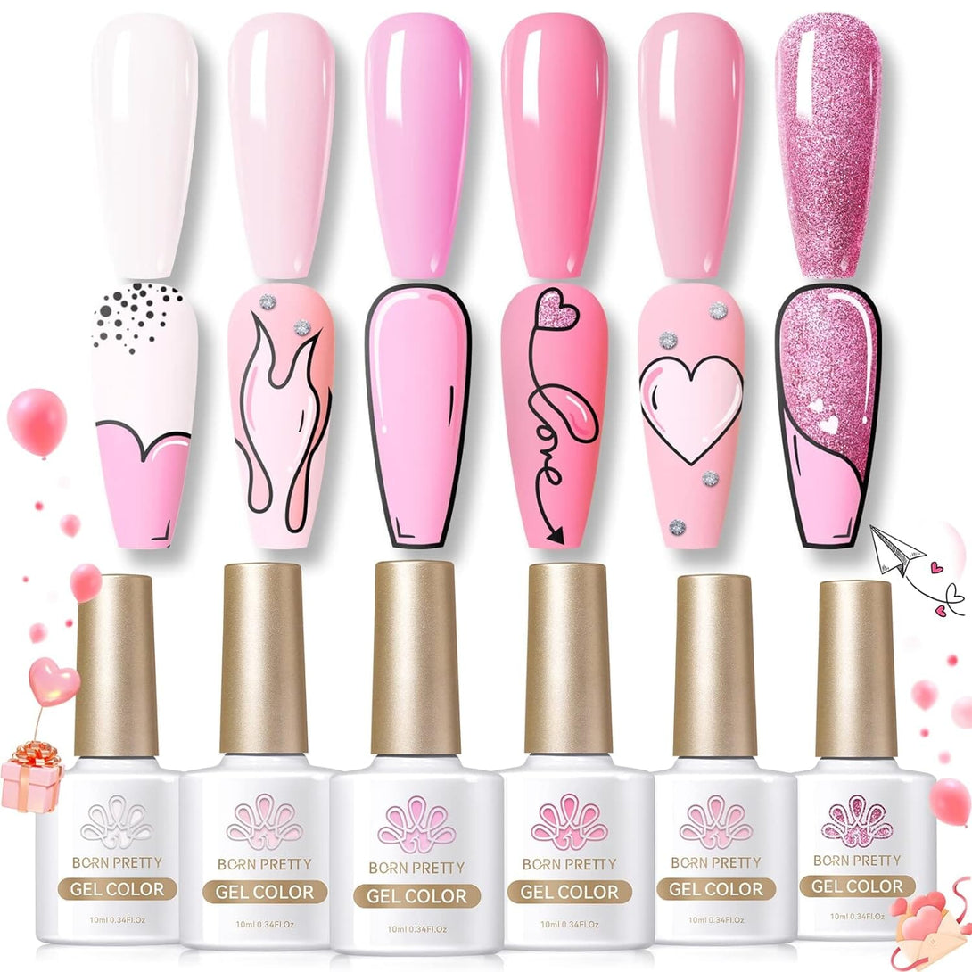 [US ONLY] 6 Colors 10ml Solid Color Gel Polish Set Gel Nail Polish BORN PRETTY Pink Baby 