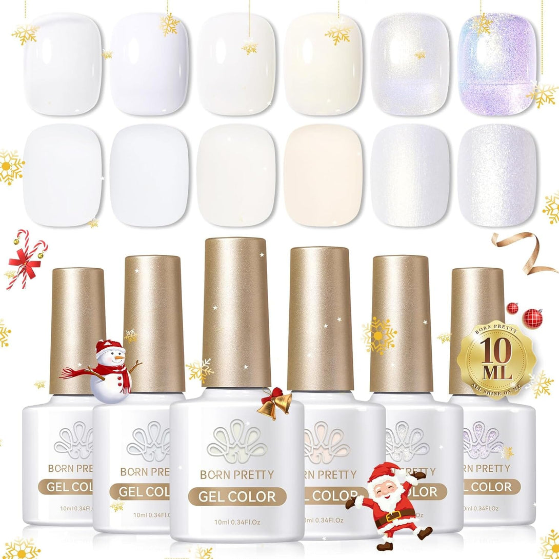[US ONLY] 6 Colors 10ml Solid Color Gel Polish Set Gel Nail Polish BORN PRETTY Just White 
