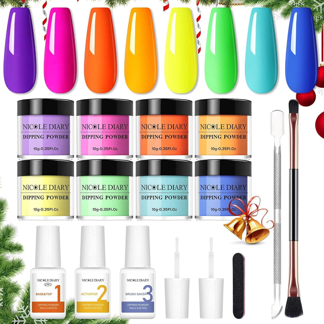 [US ONLY] 8 Colors Dipping Powder Nail Kit Nail Powder NICOLE DIARY Neon 