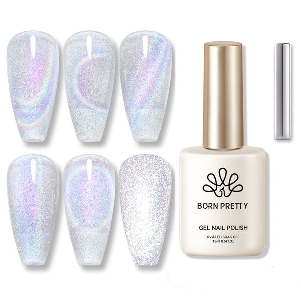 [US ONLY] Holo Reflective Cat Magnetic Gel Silver 15ml Gel Nail Polish BORN PRETTY 