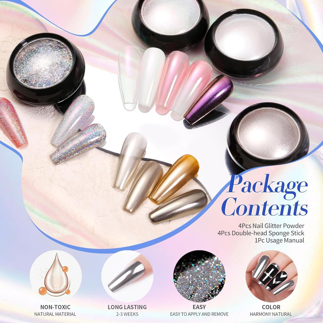 [US ONLY] Chrome Powder,Metallic Mirror Pearl Holographic Pigment Powder Nail Powder BORN PRETTY 
