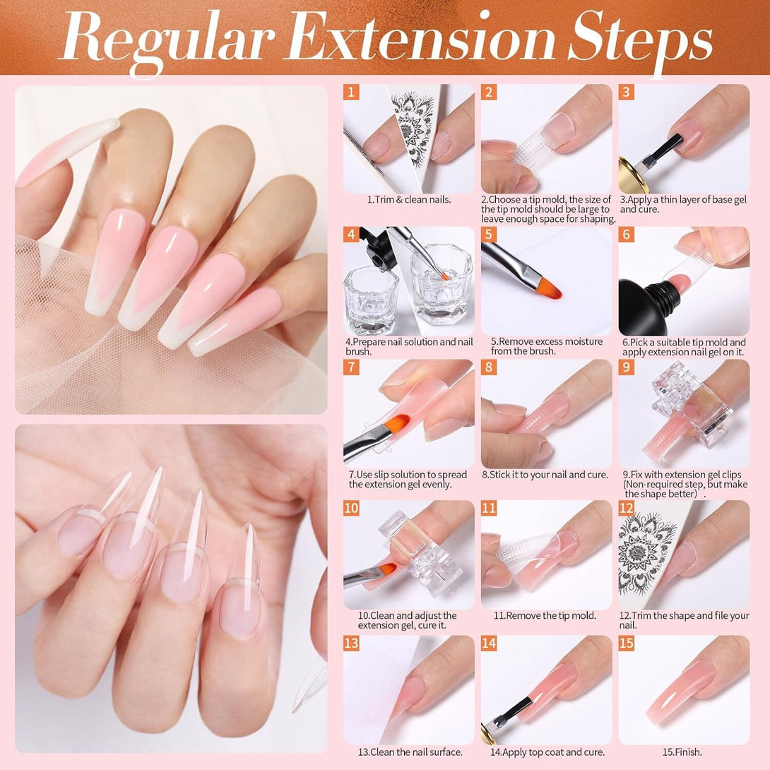 [US ONLY] 12 Colors Poly Extension Gel Kit Starter Kit with 6W Nail Lamp Base Top Coat Gel Nail Polish BORN PRETTY 