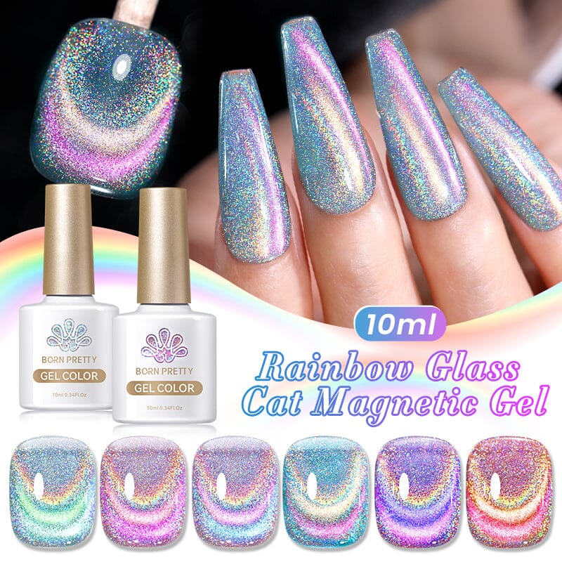 Rainbow Glass Cat Magnetic Gel 10ml Gel Nail Polish BORN PRETTY 6 Colors 