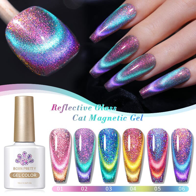6 Colors Reflective Glass Cat Magnetic Gel 10ml (with Magnetic Stick) Gel Nail Polish BORN PRETTY 