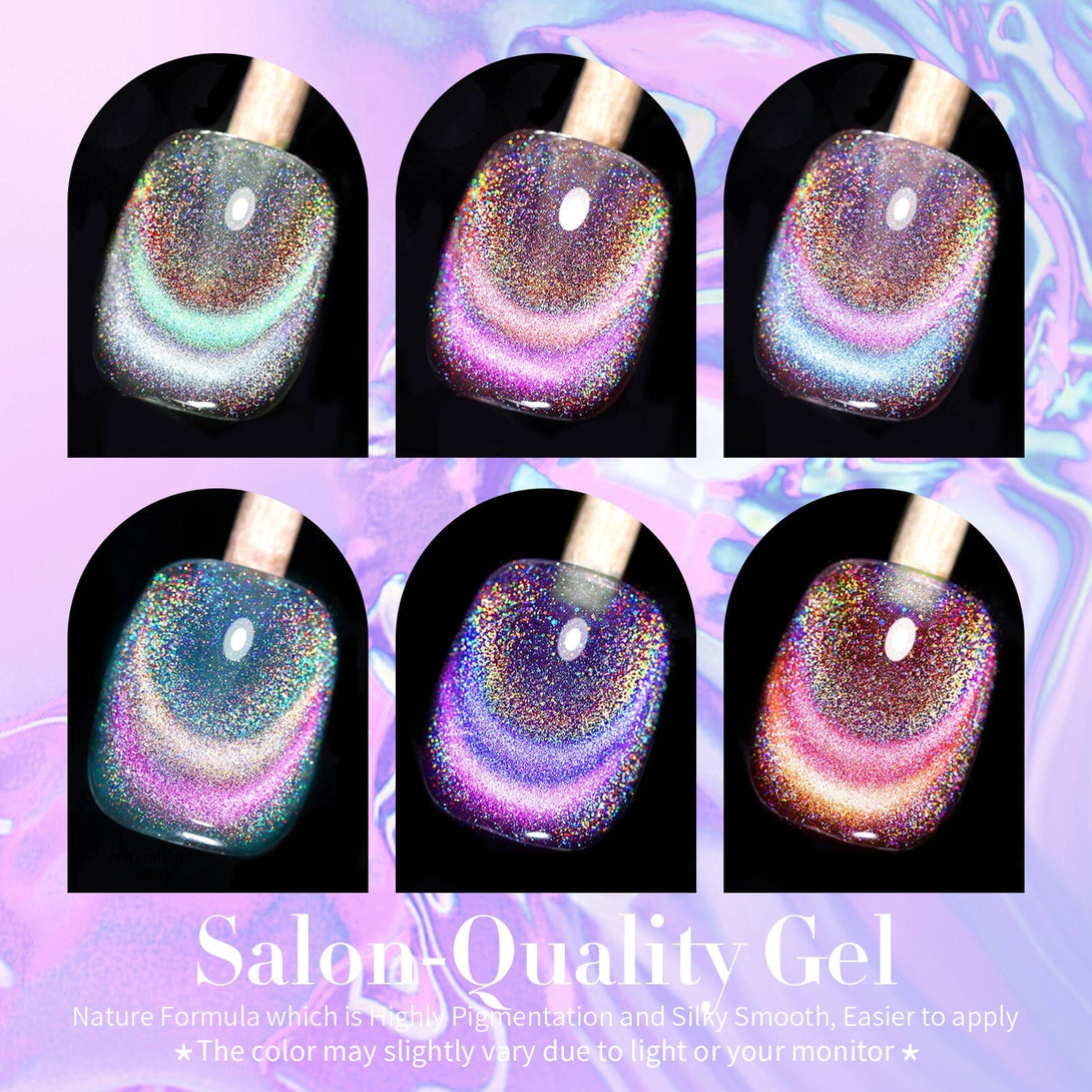 [US ONLY] 6 Colors Rainbow Glass Cat Magnetic Gel 7ml with Magnetic Stick Gel Nail Polish BORN PRETTY 