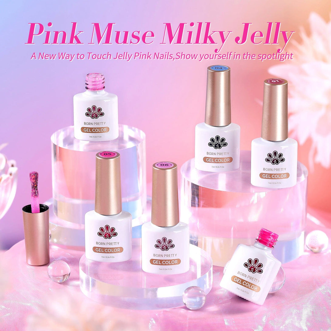 Pink Muse Milky Jelly Series 6 Colors Gel Polish Set 7ml Gel Nail Polish BORN PRETTY 