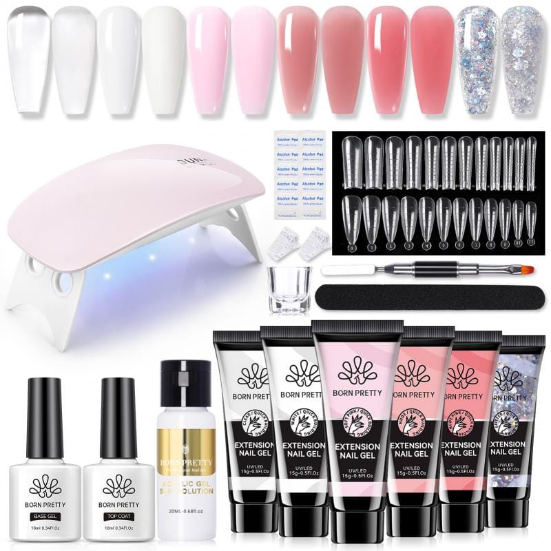 6 Colors Extension gel Nail Kit with Nail Lamp White Pink Nude Glitter Gel 15ml Gel Nail Polish BORN PRETTY 
