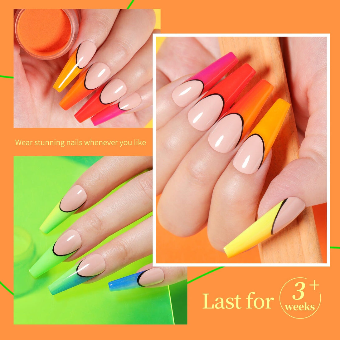 [US ONLY] 8 Colors Neon Dipping Nail Powder Starter Kit with Base&Top, Activator, Brush Saver Nail Powder NICOLE DIARY 