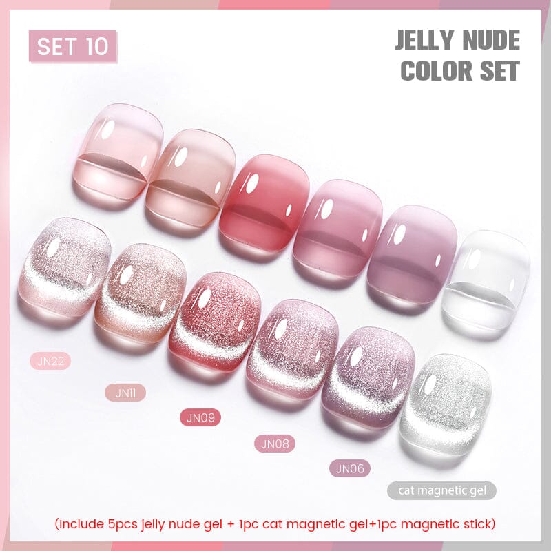 Jelly Nude & Cat Magnetic Gel 6 Colors Gel Polish Set 10 10ml with Magnetic Stick Gel Nail Polish BORN PRETTY 