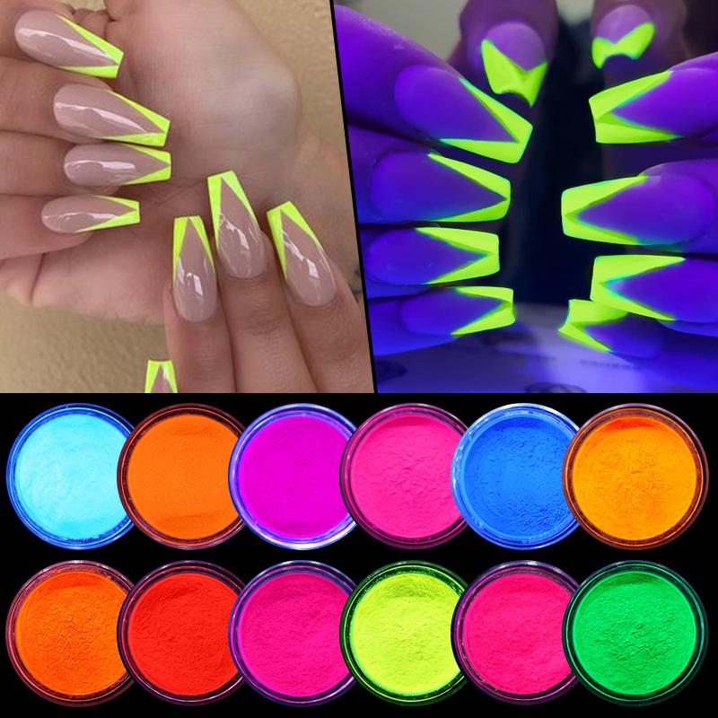 12 Colors Acrylic Fluorescent Powder Glow In the Dark Manicure Nail Pigment  US