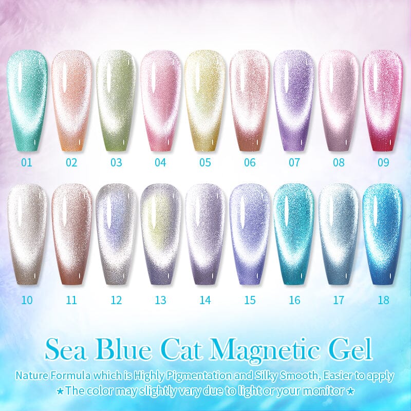 Sea Blue Cat Magnetic Gel 10ml Gel Nail Polish BORN PRETTY 18 Colors Set 