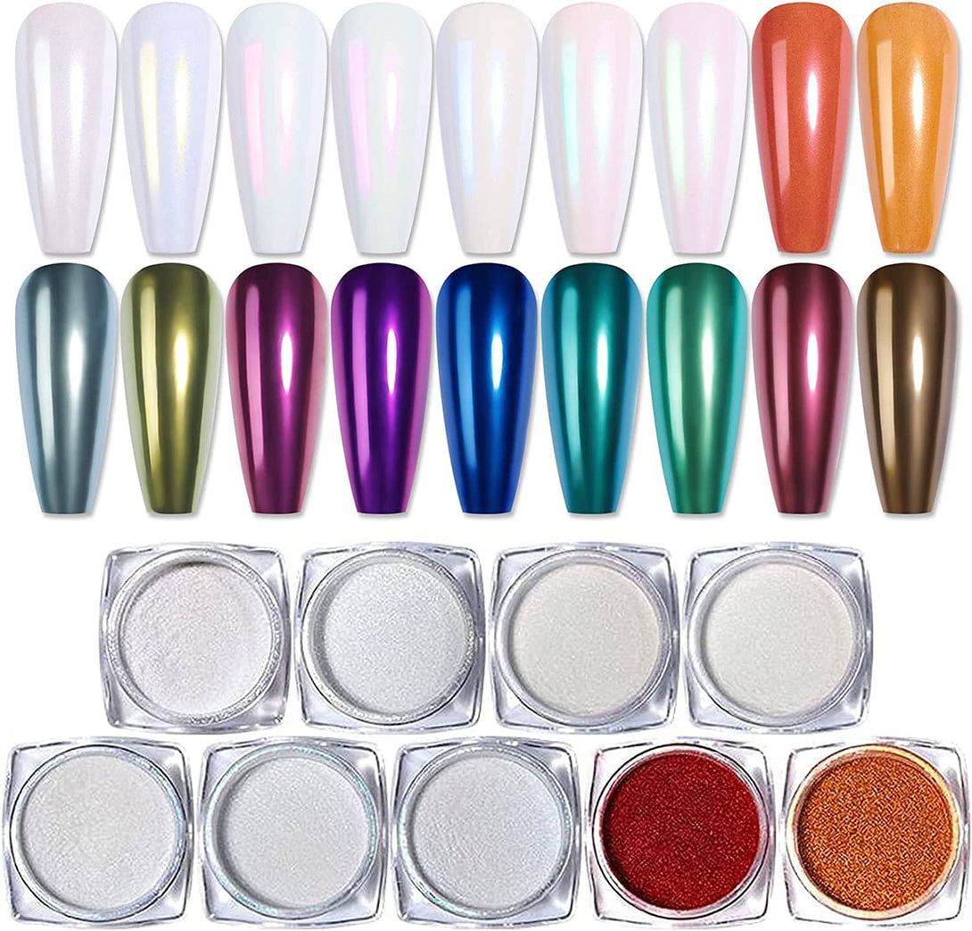 [US ONLY] Chrome Powder,Metallic Mirror Pearl Holographic Pigment Powder Nail Powder BORN PRETTY 9 Boxes 