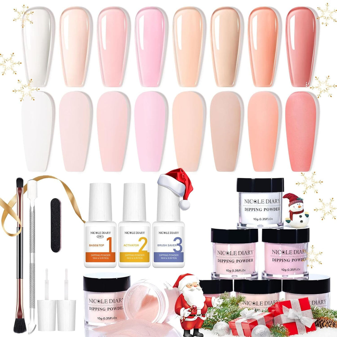 [US ONLY] 8 Colors Dipping Powder Nail Kit Nail Powder NICOLE DIARY Clear Nude Pink 