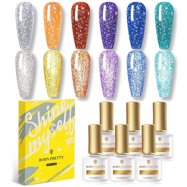 [US ONLY] 6 Colors Reflective Glitter Gel Polish Set Kits & Bundles BORN PRETTY 