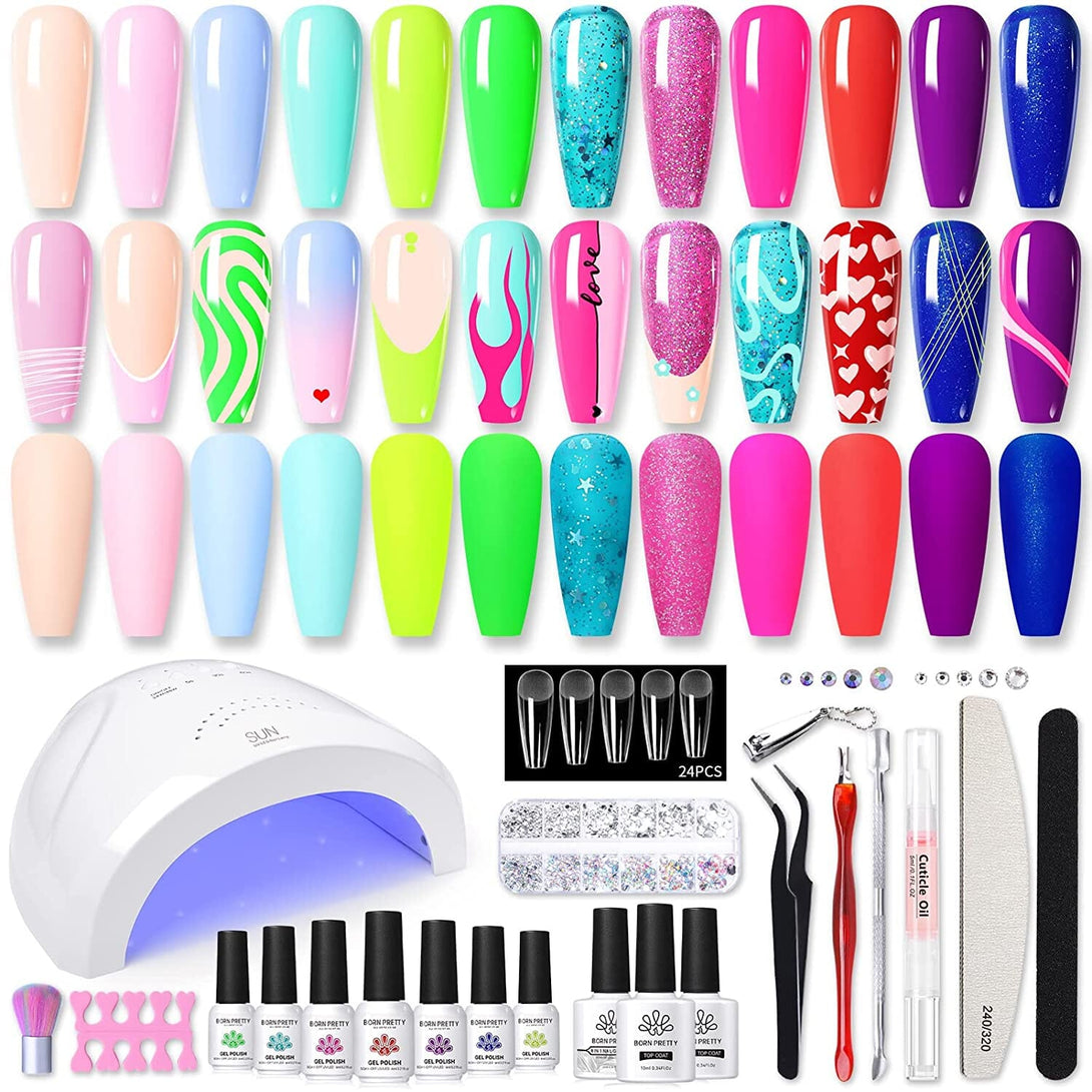 [US ONLY] Summer Gel Nail Kit with 48W Lamp 12 Colors Gel Polish Kits & Bundles BORN PRETTY 