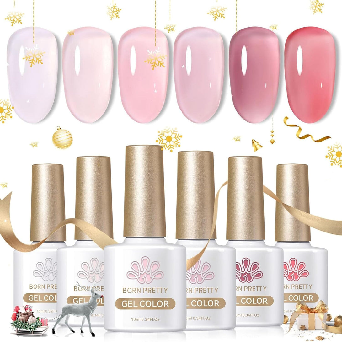[US ONLY] 6 Colors 10ml Jelly Gel Polish Set Gel Nail Polish BORN PRETTY Pink Forever 