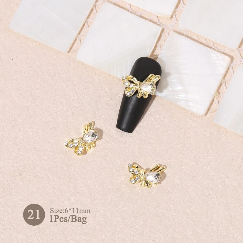 Silver Gold Bowknot Butterfly Rhinestones 3D Nail Decoration Nail Decoration BORN PRETTY 21 