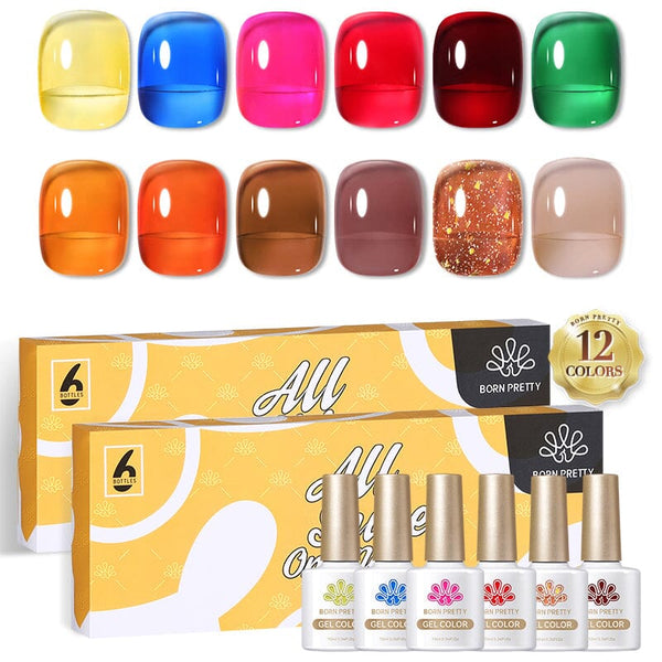 12 Colors Candy Glitter Jelly Gel Polish Set 14 10ml Gel Nail Polish BORN PRETTY 