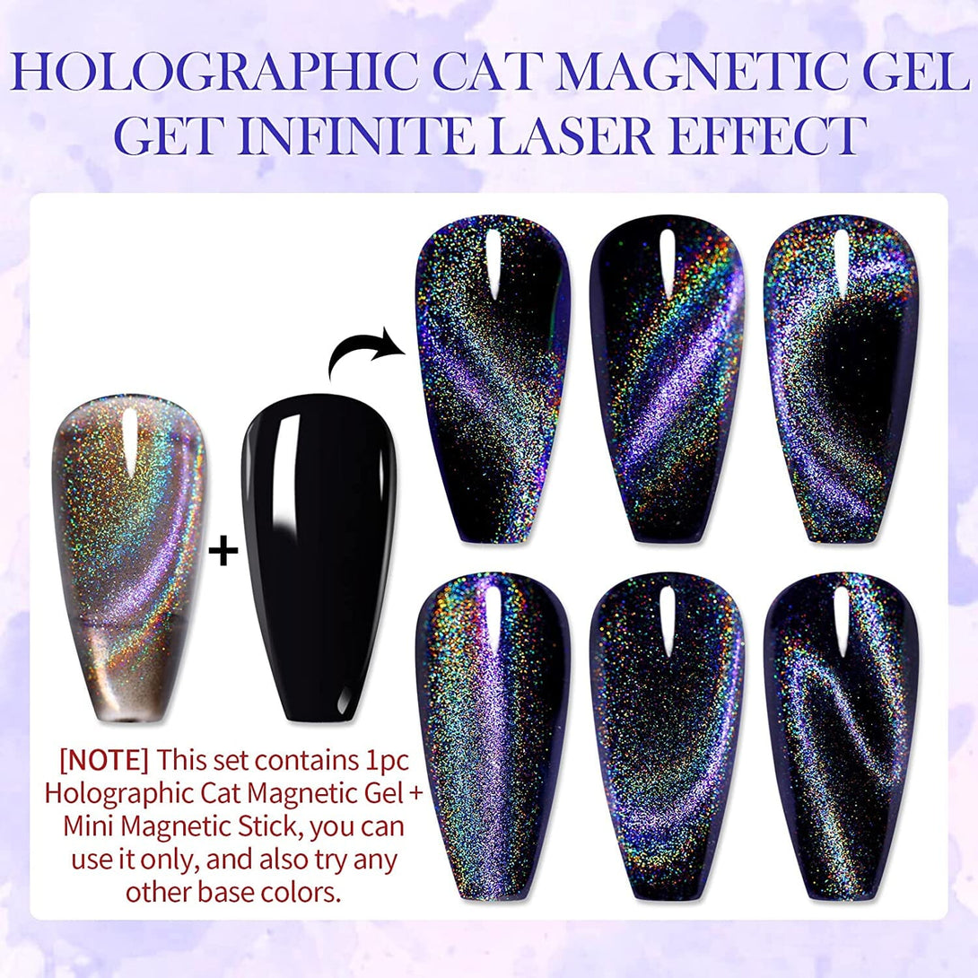 [US ONLY] Black Holographic 9D Cat Magnetic Gel Gel Nail Polish BORN PRETTY 