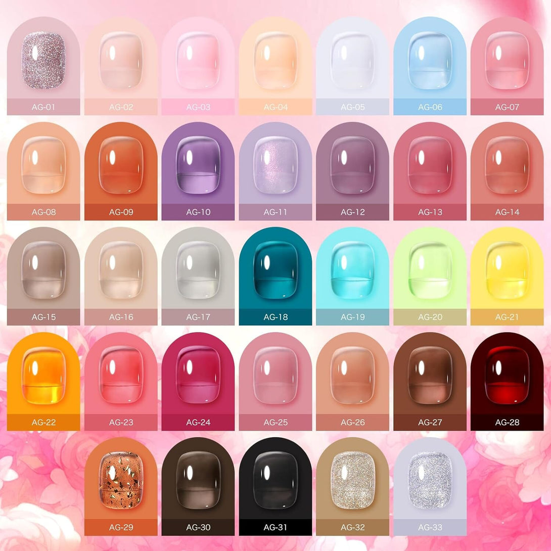 [US ONLY] Anna's Garden 33 Colors Jelly Gel Polish Set 6ml with 6pcs Base Top Coat Kit 10ml Gel Nail Polish BORN PRETTY 