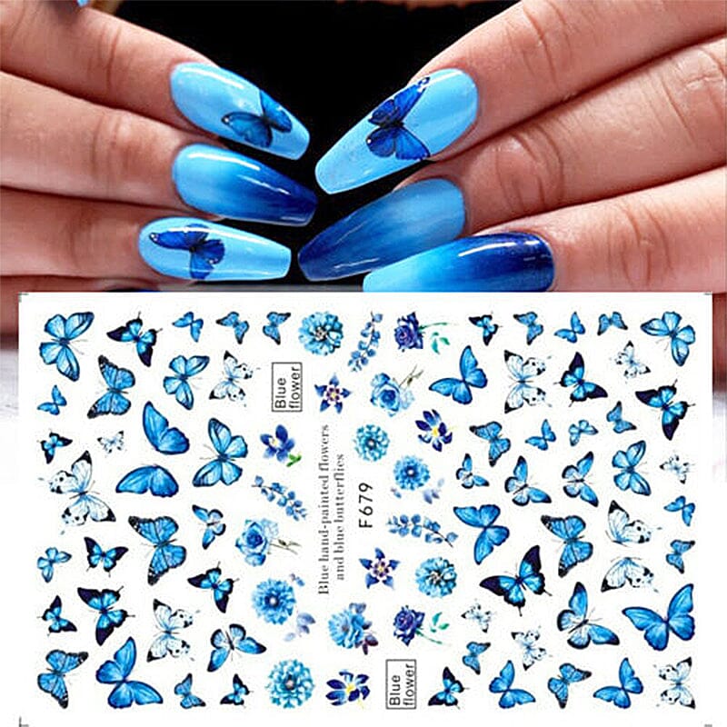 Blue Flower Butterfly Nail Sticker F679 DIY Nails BORN PRETTY 