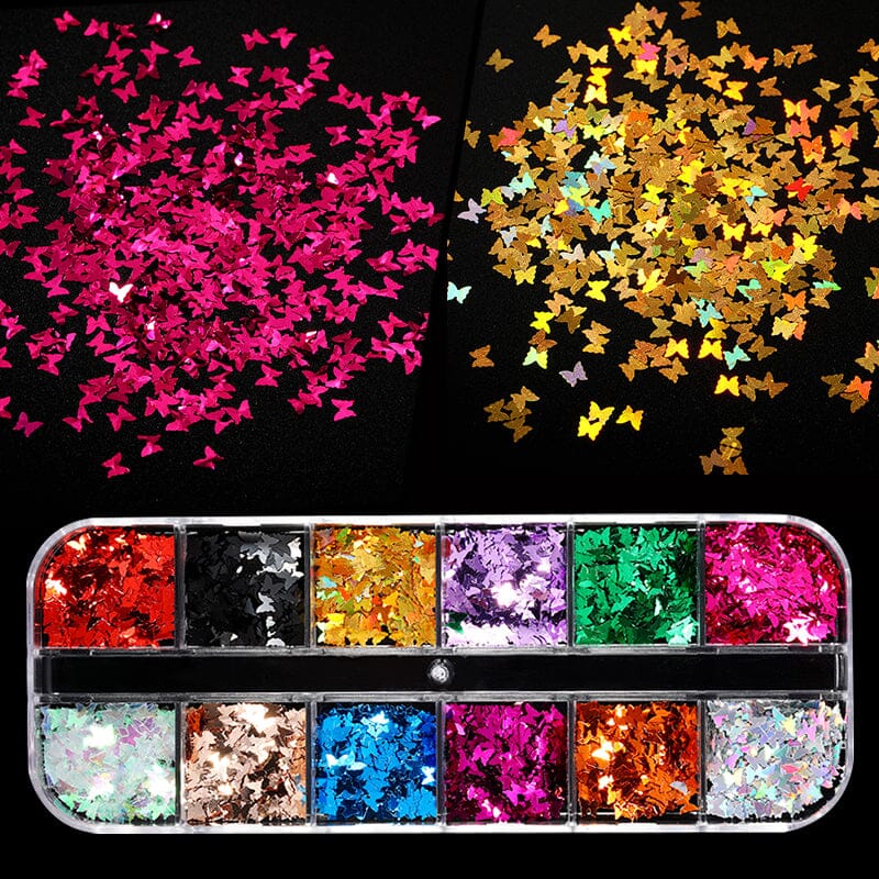 12 Grids Butterfly Sequins Nail Glitter Flakes Nail Decoration No Brand 