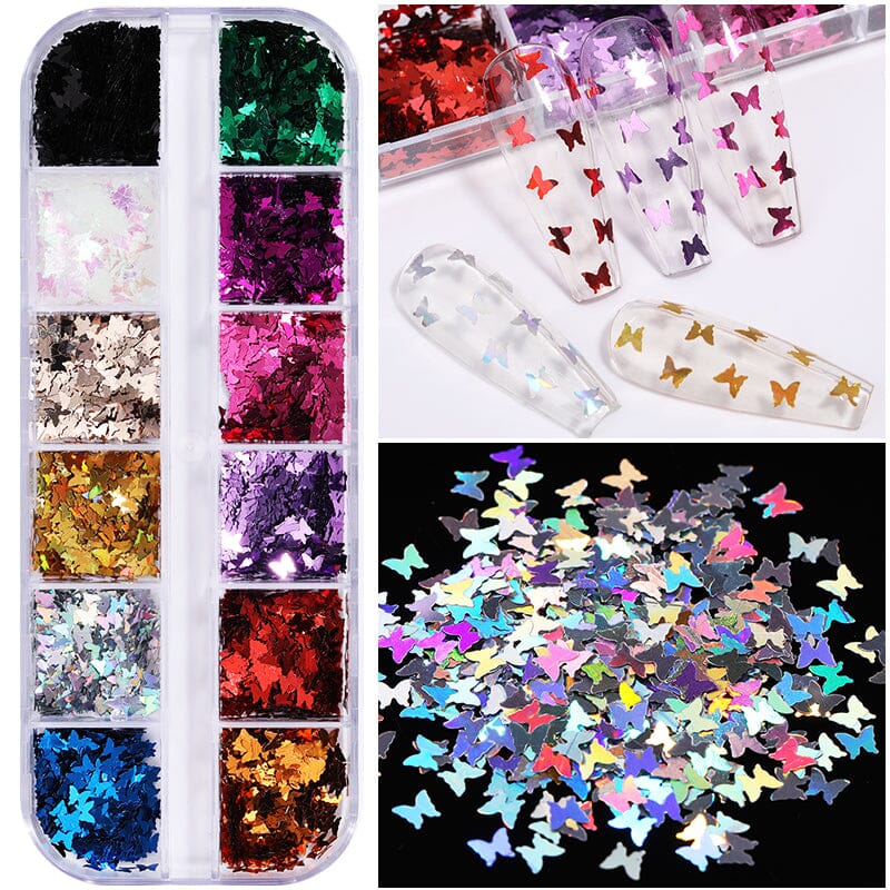 12 Grids Butterfly Sequins Nail Glitter Flakes Nail Decoration No Brand 