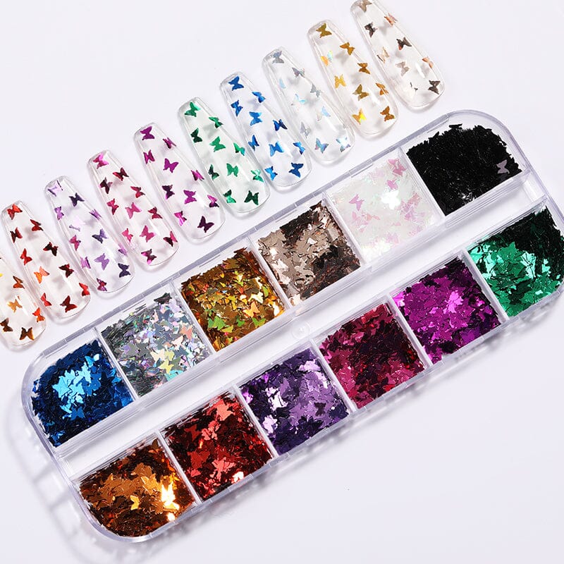 12 Grids Butterfly Sequins Nail Glitter Flakes Nail Decoration No Brand 