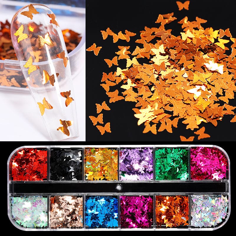 12 Grids Butterfly Sequins Nail Glitter Flakes Nail Decoration No Brand 