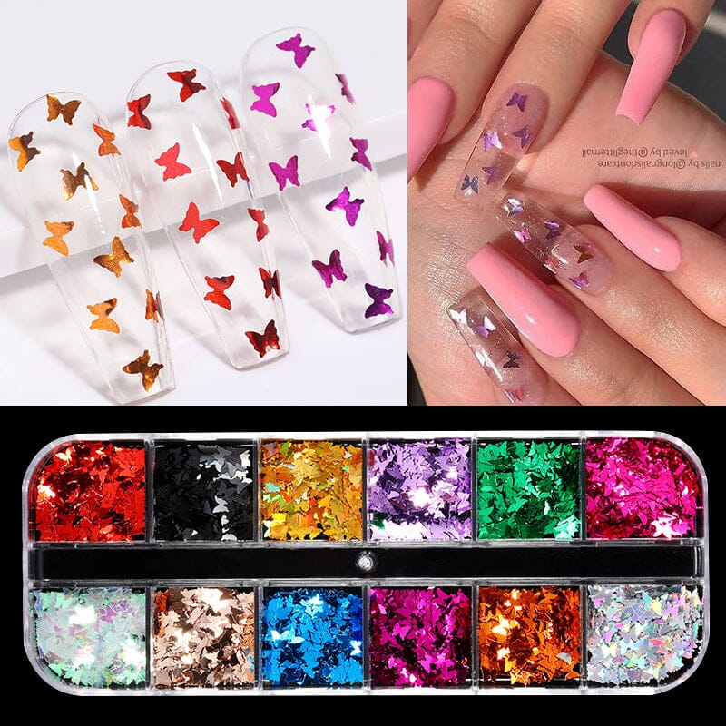 12 Grids Butterfly Sequins Nail Glitter Flakes Nail Decoration No Brand 