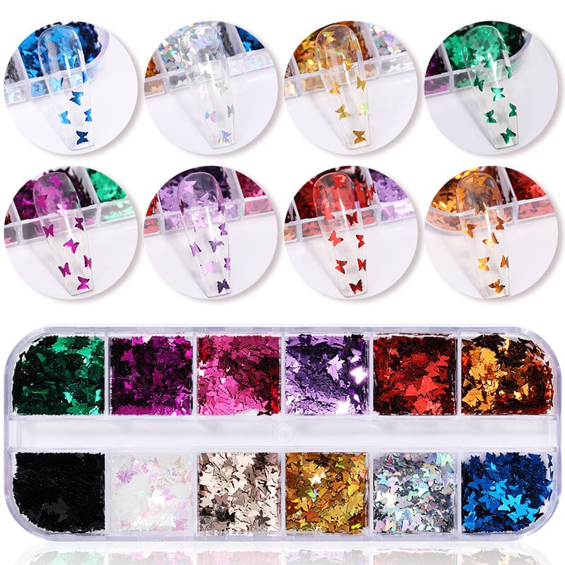 12 Grids Butterfly Sequins Nail Glitter Flakes Nail Decoration No Brand 