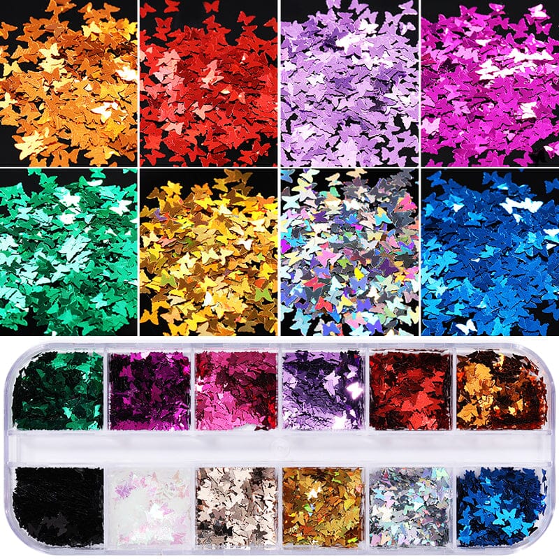 12 Grids Butterfly Sequins Nail Glitter Flakes Nail Decoration No Brand 