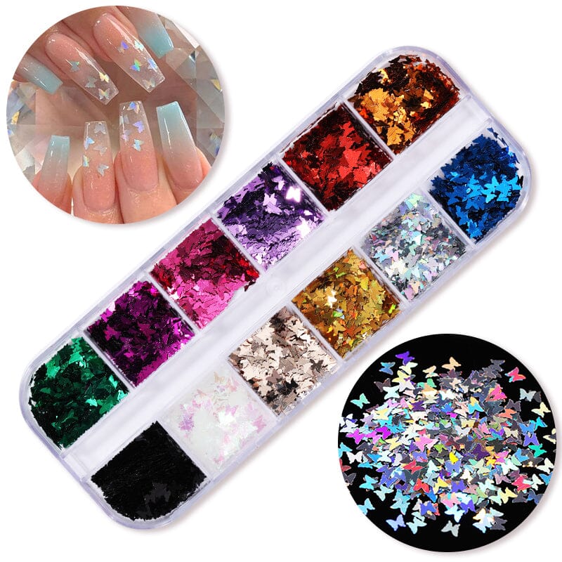 12 Grids Butterfly Sequins Nail Glitter Flakes Nail Decoration No Brand 