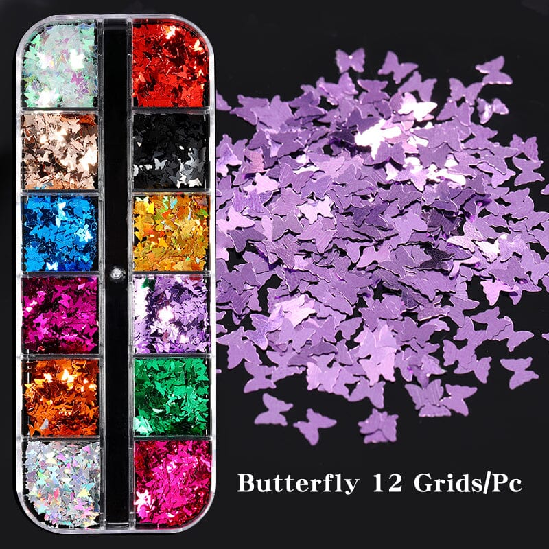 12 Grids Butterfly Sequins Nail Glitter Flakes Nail Decoration No Brand 