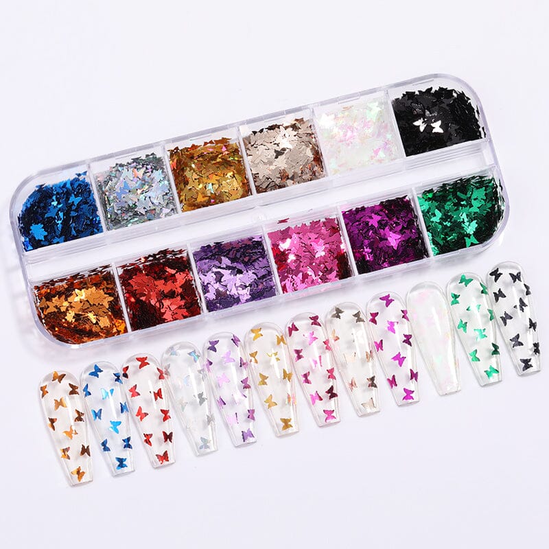 12 Grids Butterfly Sequins Nail Glitter Flakes Nail Decoration No Brand 