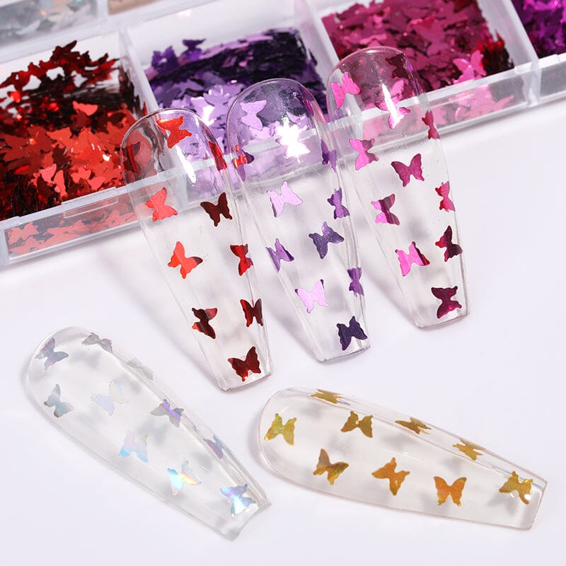 12 Grids Butterfly Sequins Nail Glitter Flakes Nail Decoration No Brand 