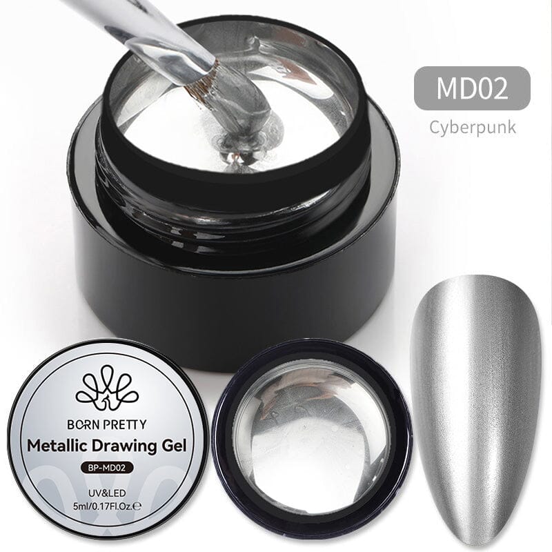 Metallic Drawing Gel 5ml Gel Nail Polish BORN PRETTY MD02-Silver 