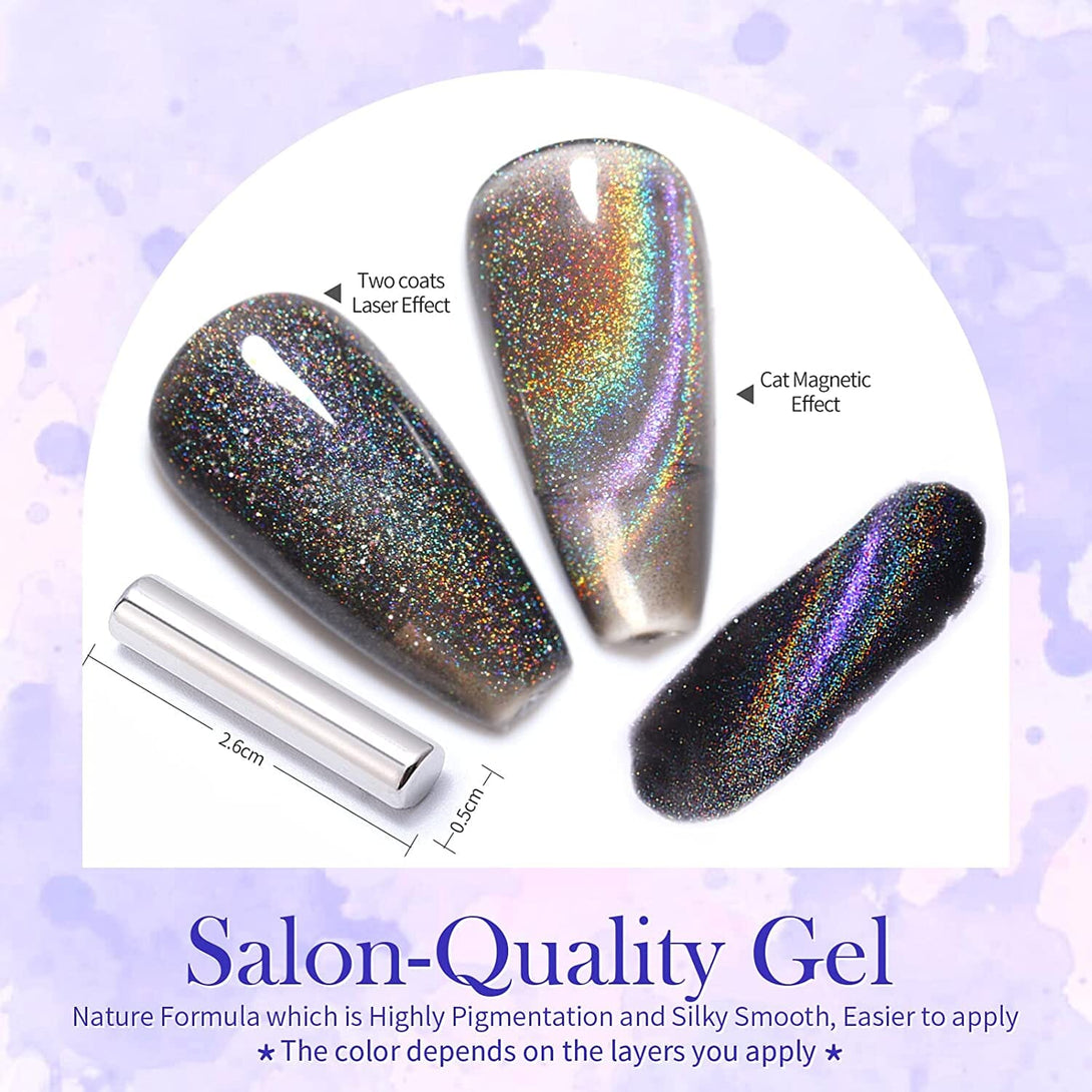 [US ONLY] Black Holographic 9D Cat Magnetic Gel Gel Nail Polish BORN PRETTY 
