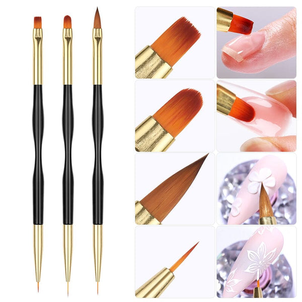 3pcs Double Head UV Gel Nail Brushes Nail Tools BORN PRETTY 