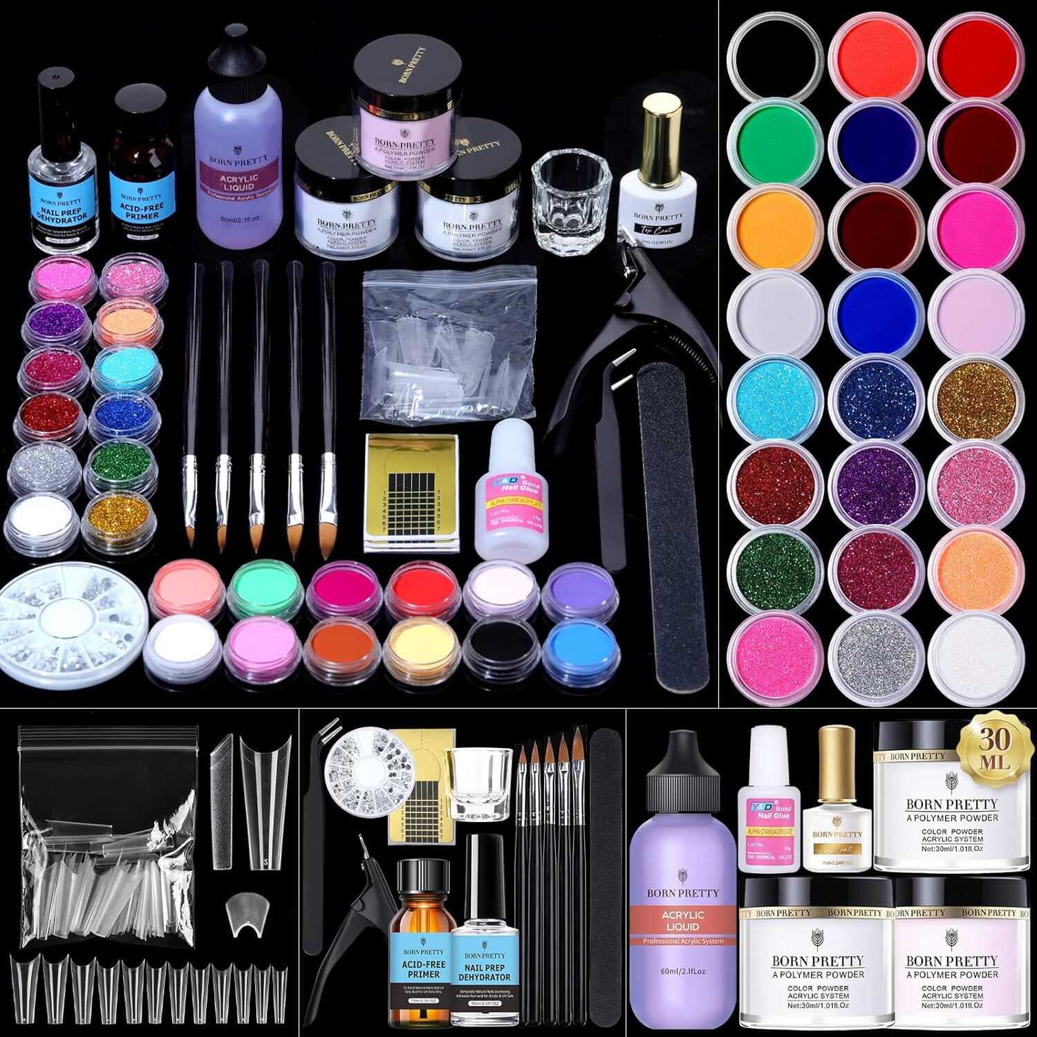 BORN PRETTY Acrylic Powder Set 24 Colors Acrylic Nail Powder Kit Glitt –  EveryMarket