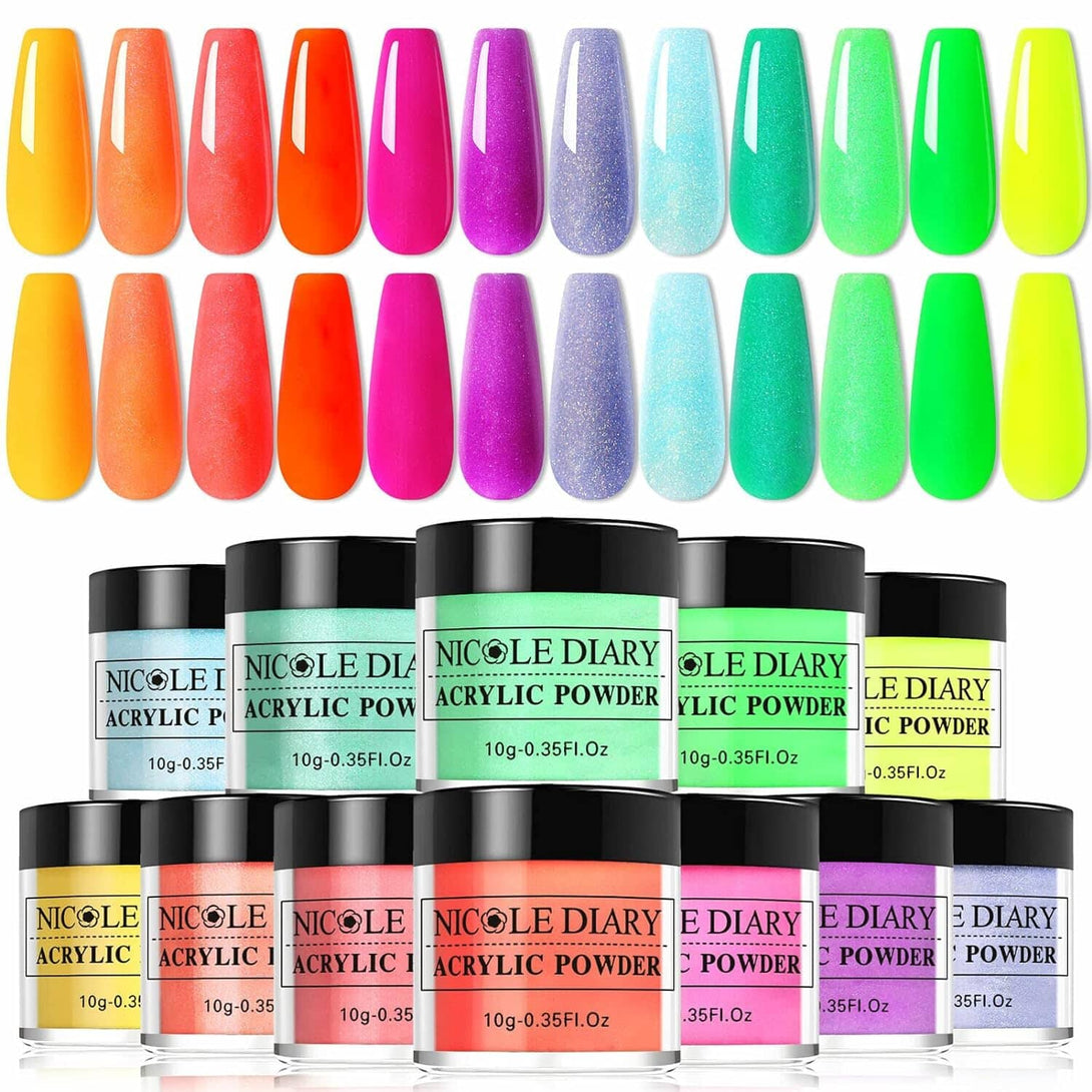 [US ONLY] 12 Colors Acrylic Power Set Nail Powder NICOLE DIARY Neon 