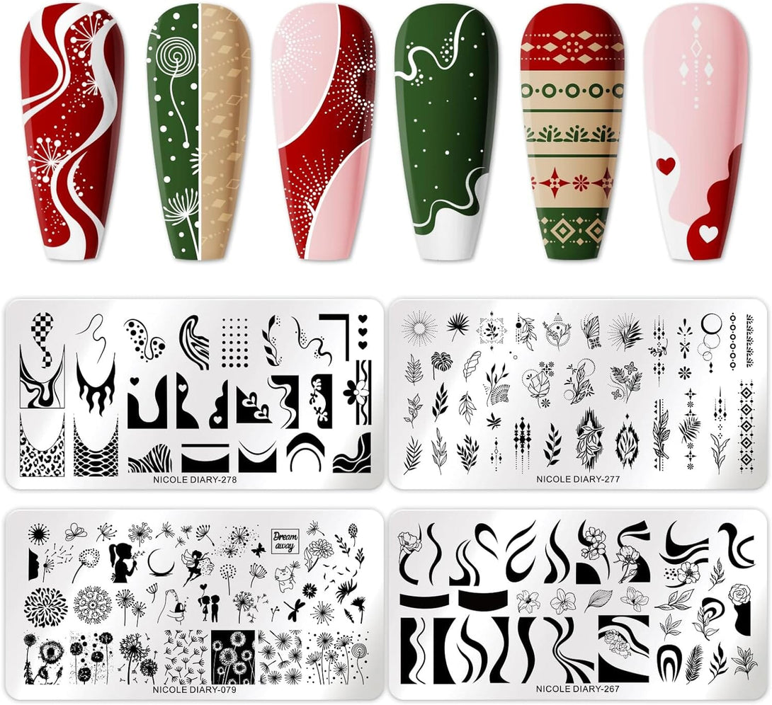 [US ONLY] Stamping Plates Nail Art Image Plates Stamping Nail Polish Stamping Nail BORN PRETTY 8 Pcs (Plants) 