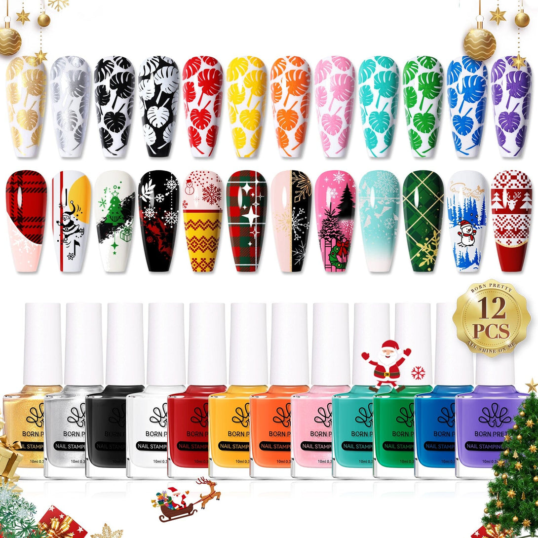 12 Colors Nail Stamping Polish Set 10ml Stamping Nail BORN PRETTY 