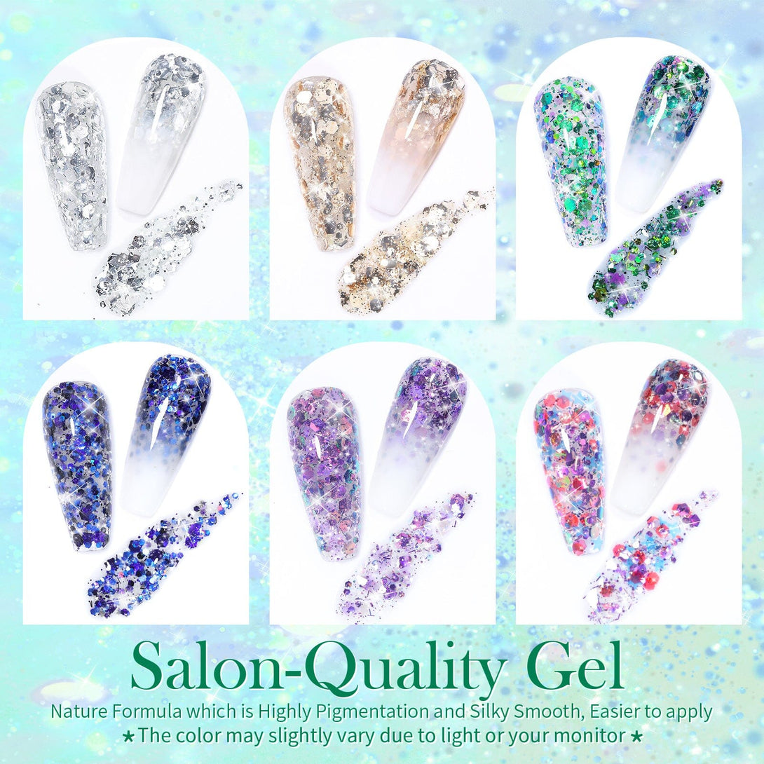 6 Colors Glow-in-Dark Sequins Gel 5g Gel Nail Polish BORN PRETTY 