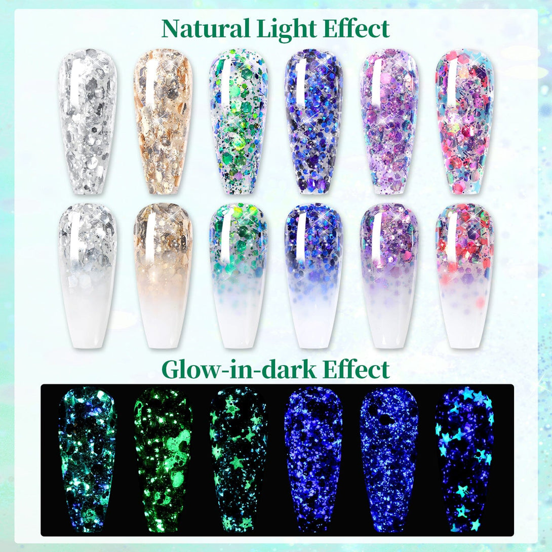 6 Colors Glow-in-Dark Sequins Gel 5g Gel Nail Polish BORN PRETTY 