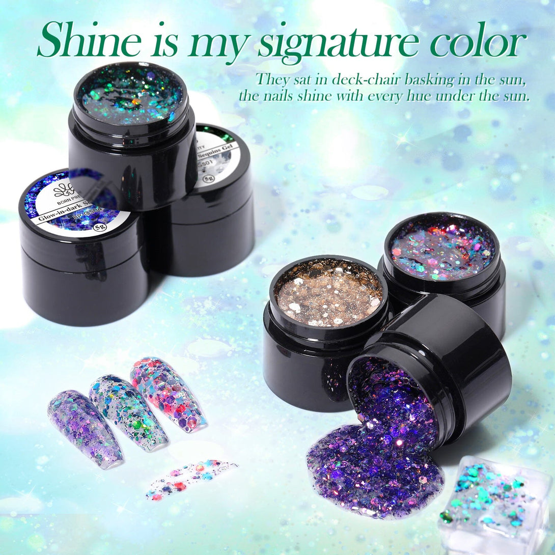 6 Colors Glow-in-Dark Sequins Gel 5g Gel Nail Polish BORN PRETTY 