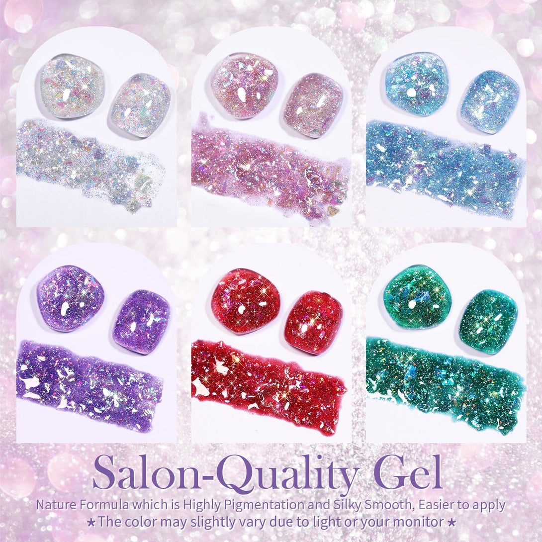 6 Colors Reflective Sequins Gel 5g Gel Nail Polish BORN PRETTY 